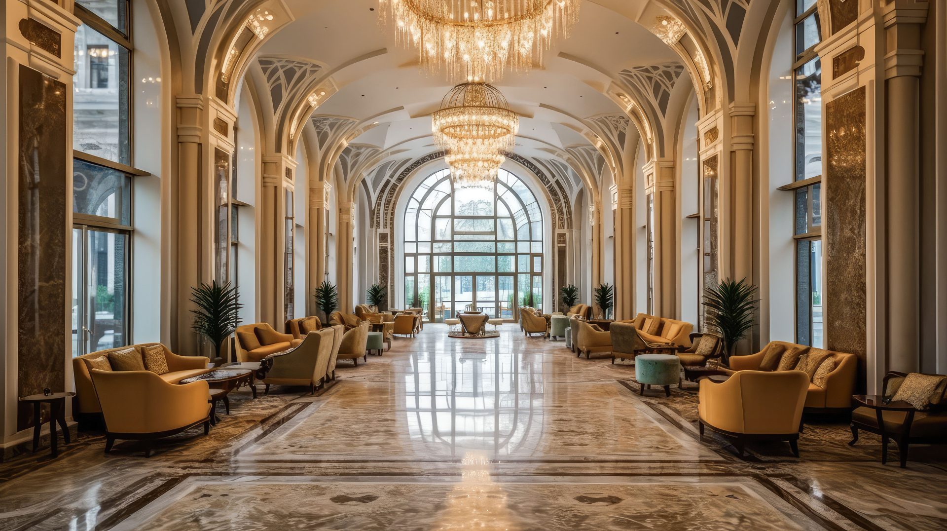Image of a luxury hotel lobby.